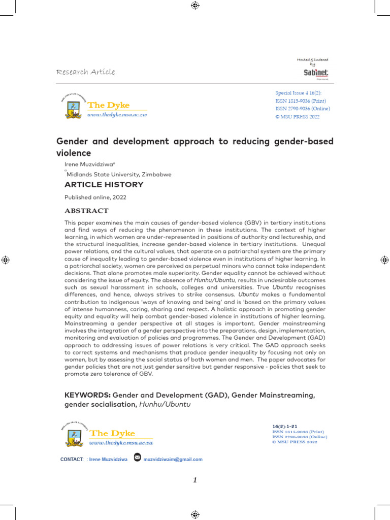 Gender and Development Approach To Reducing Gender-Based Violence | PDF