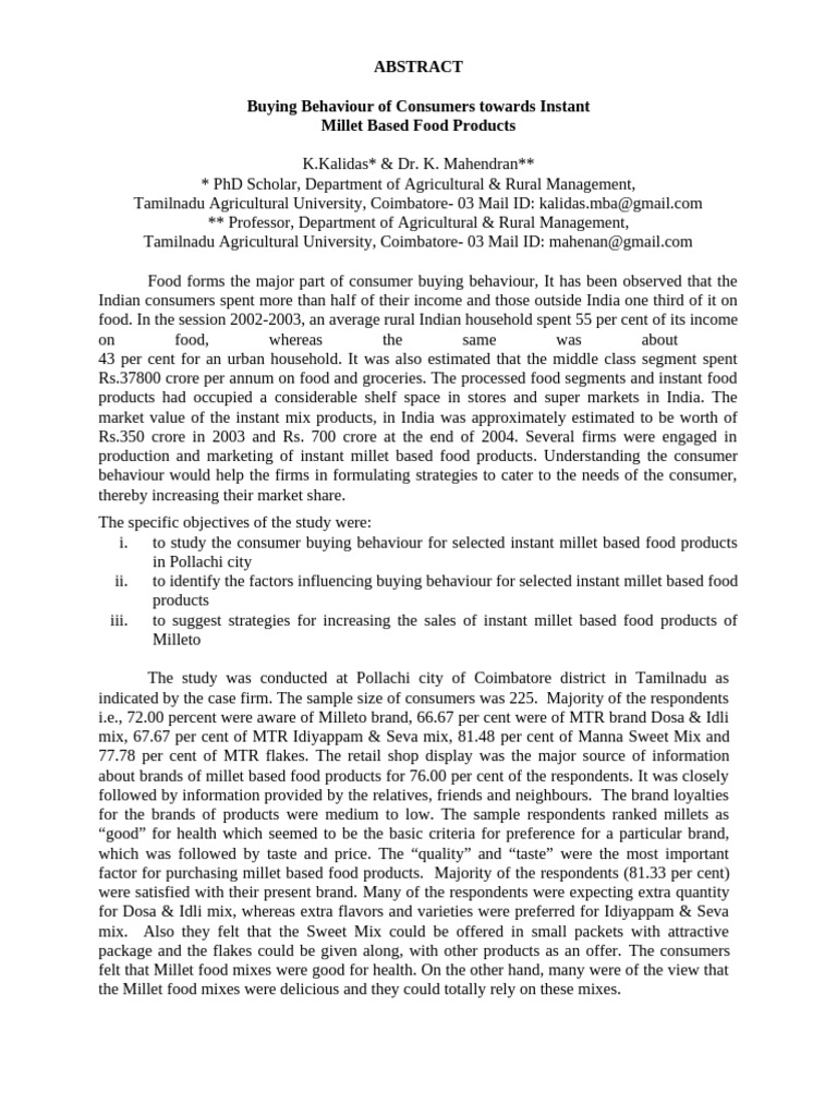 Consumer Behavior for Millet Food Products | PDF | Brand | Marketing