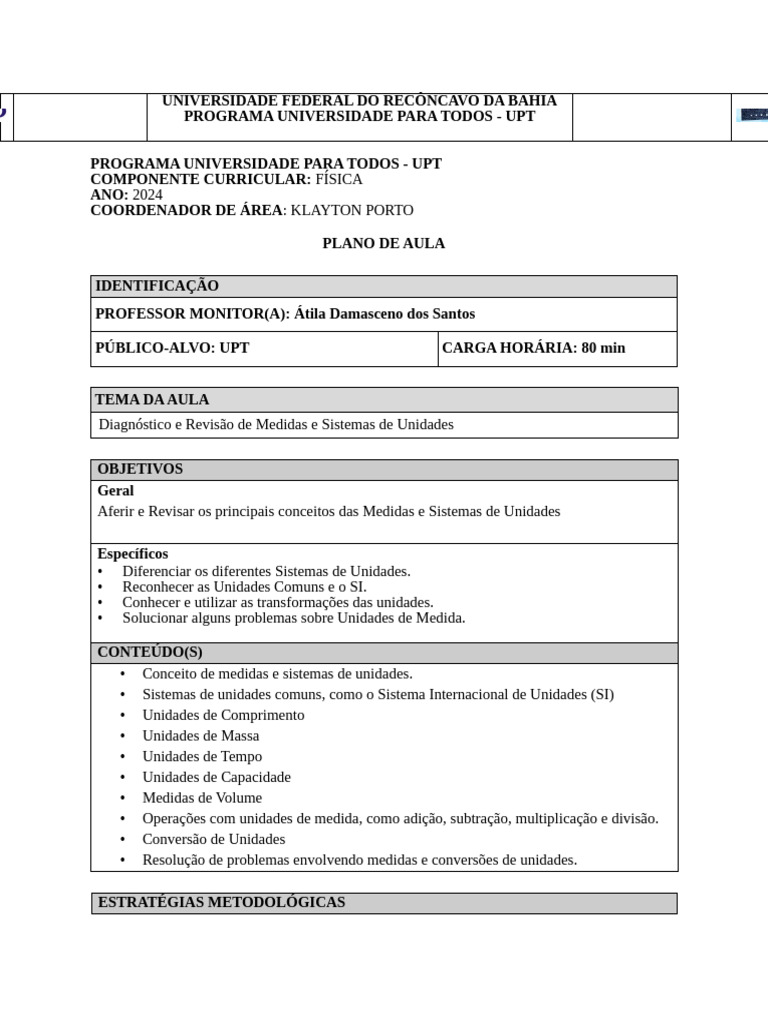 Plano de Aula 1 - Física | PDF