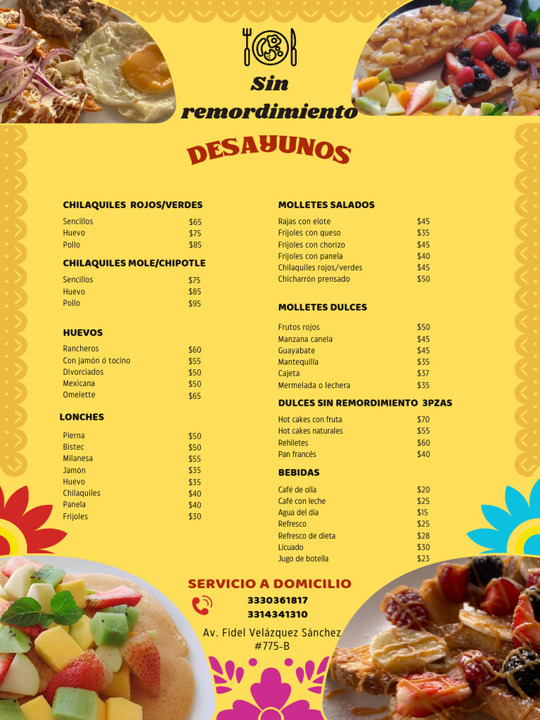 Menú de Comida Mexicana Tradicional Amarillo | PDF
