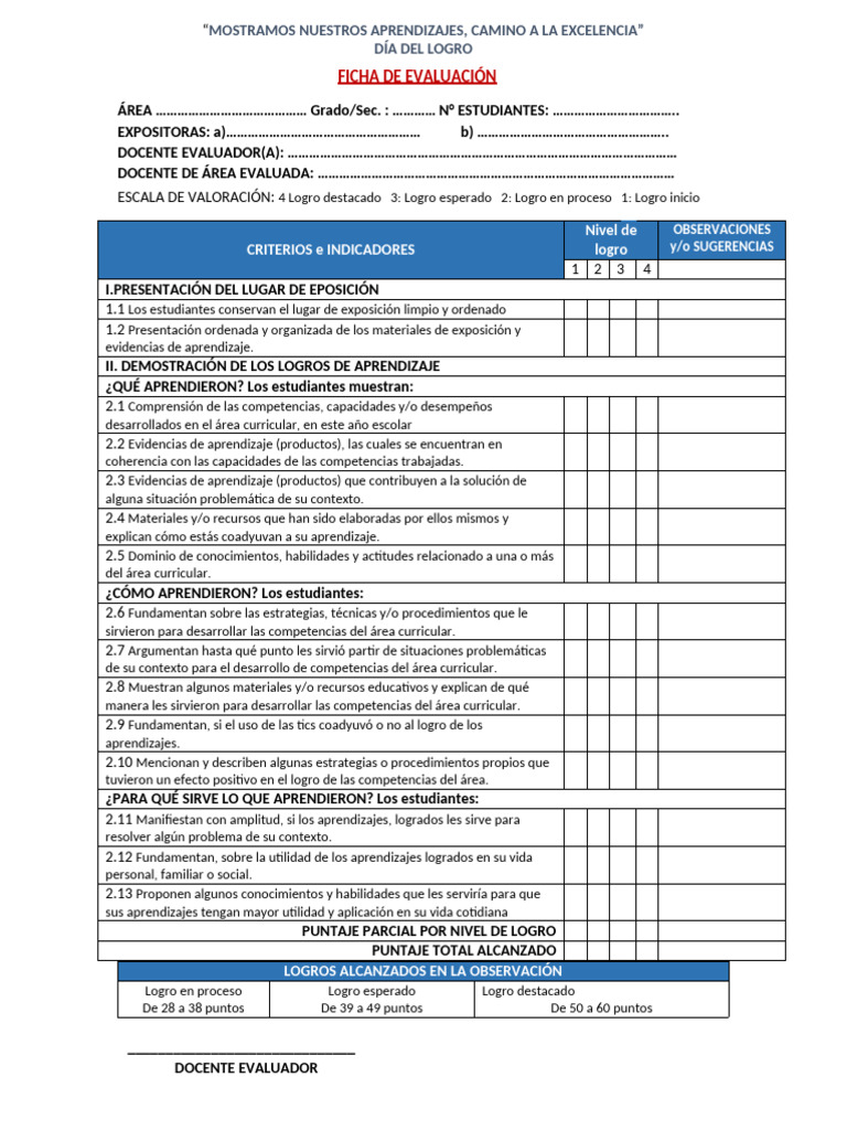 Ficha de Evaluacion Docente | PDF