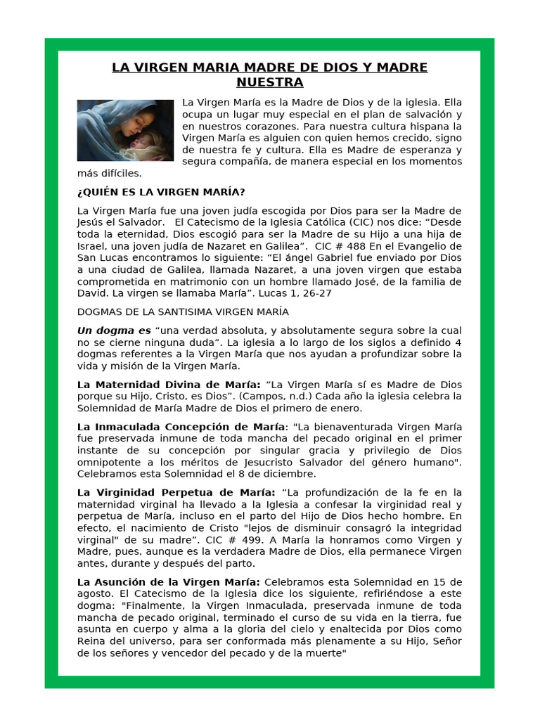 La Virgen Maria Madre de Dios y Madre Nuestra | PDF