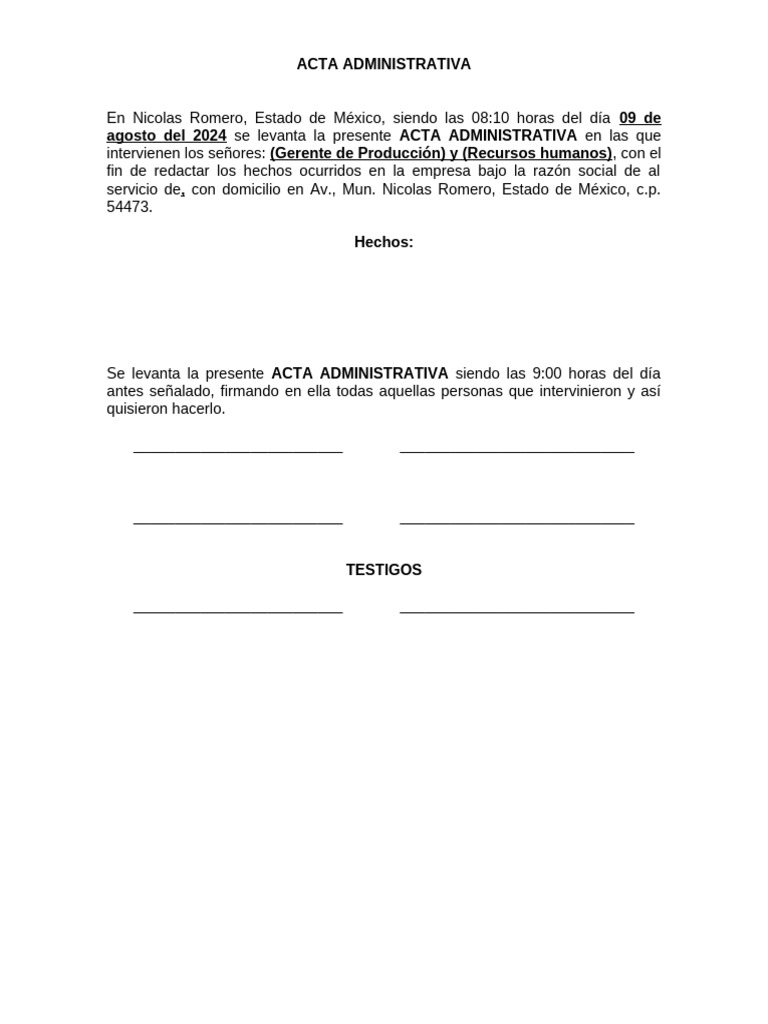 Formato Acta Administrativa Pdf