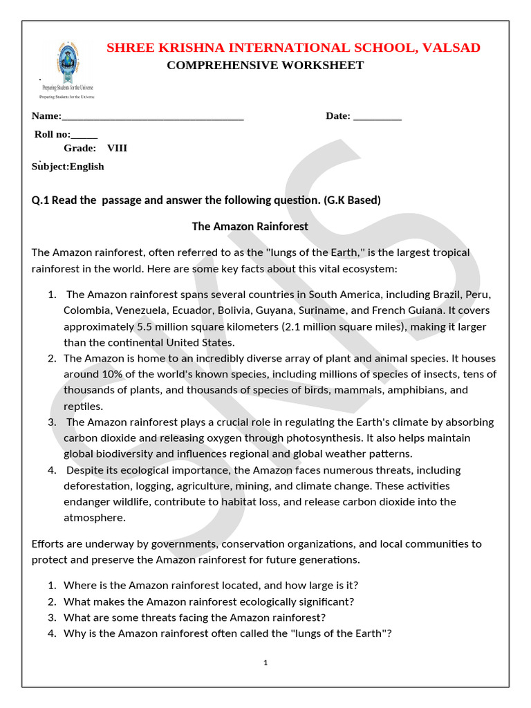 Class 8 Worksheet (July) | PDF
