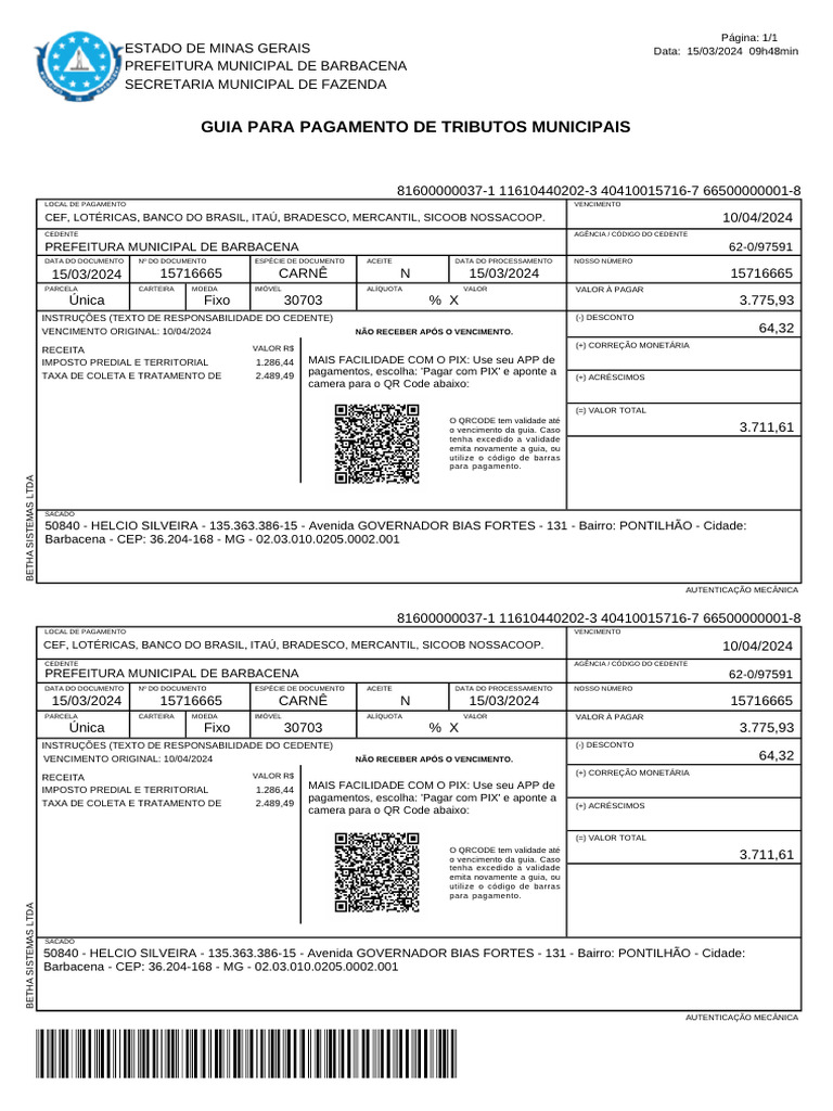Guia para Pagamento de Tributos Municipais | PDF