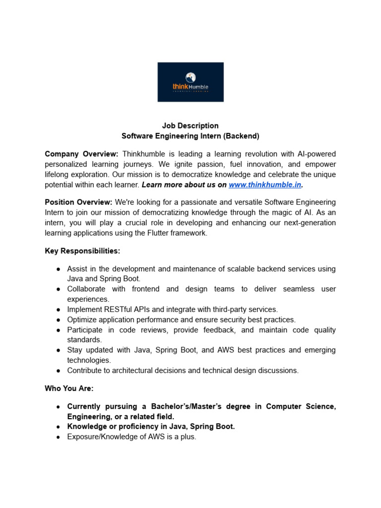 Backend Software Engg Intern-JD | PDF
