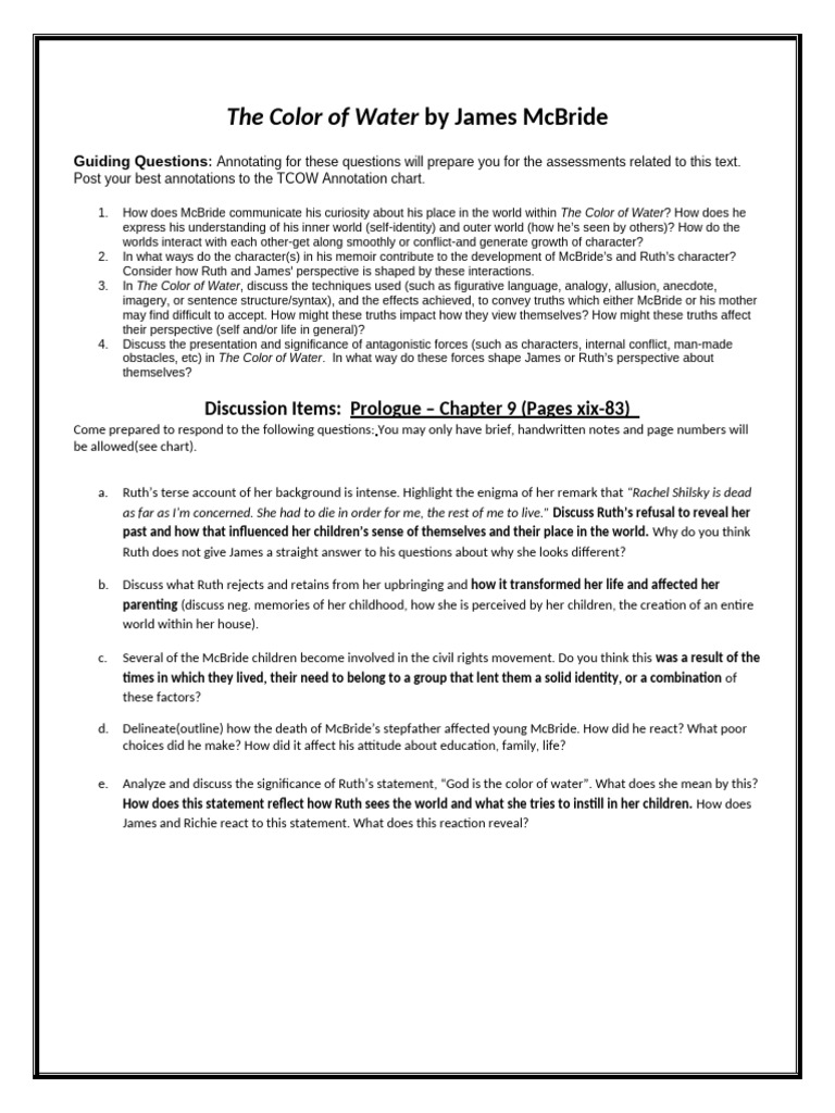 2023color of Water Discussion ItemsProl Chapter9 | PDF