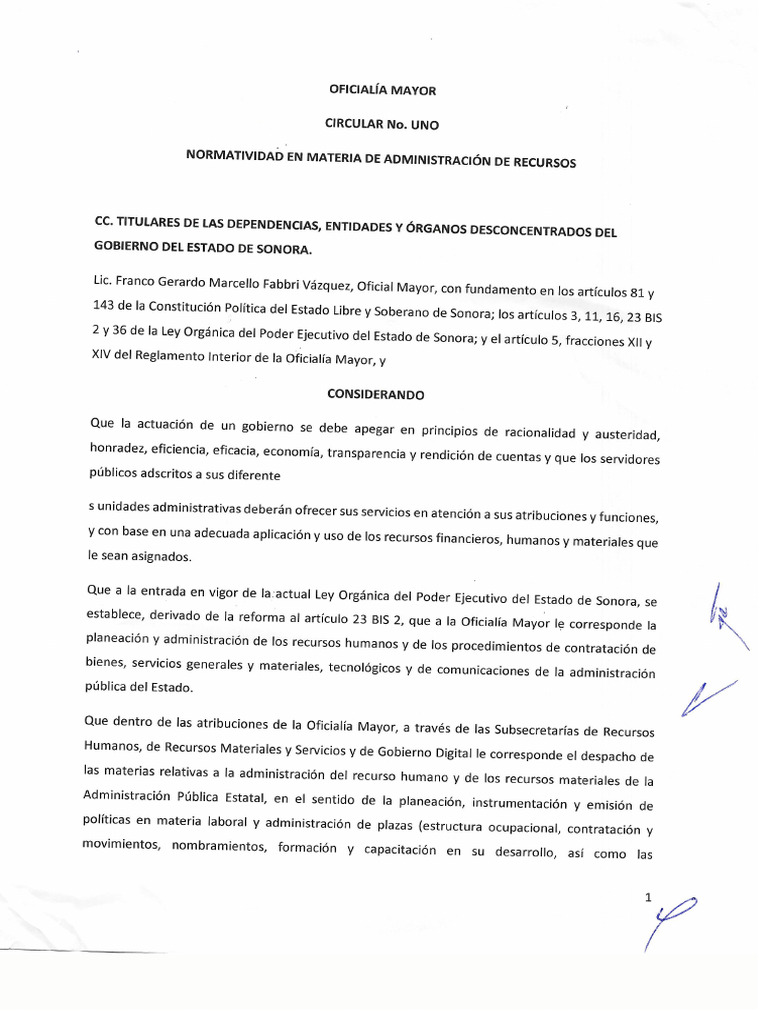 Circular No. 1 Normatividad en Materia de Administracion de | PDF