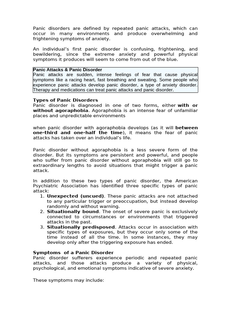 Panic Disoder Pdf Panic Attack Wellness