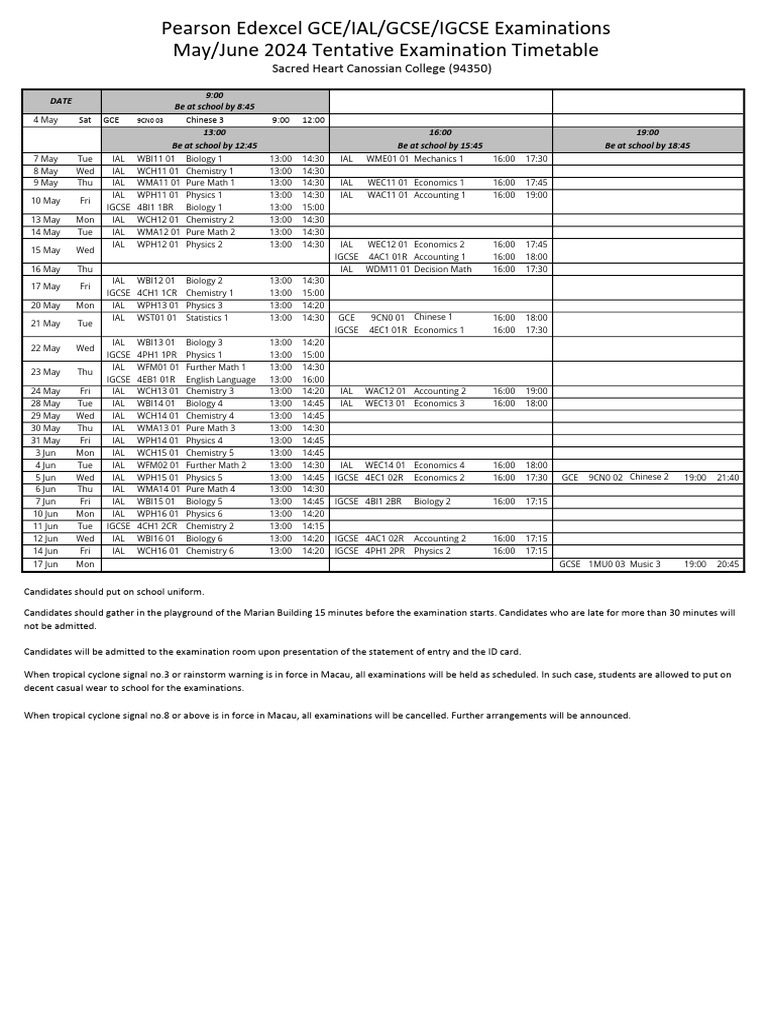Tentative Timetable 2024 | PDF
