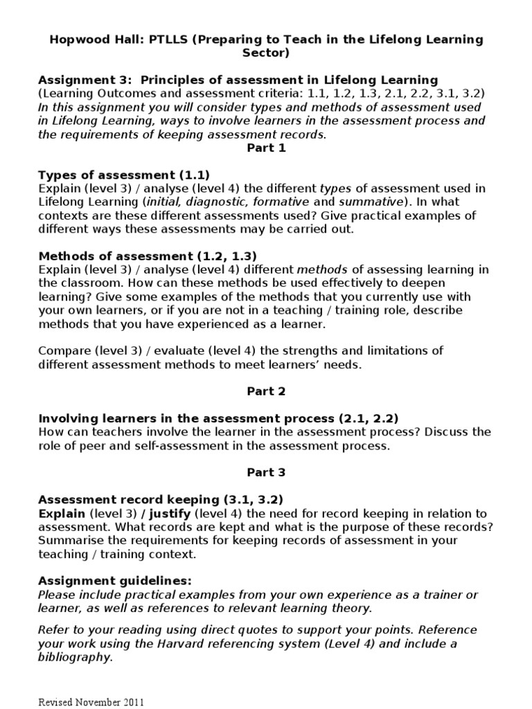 Ptlls level 3 assignments examples image