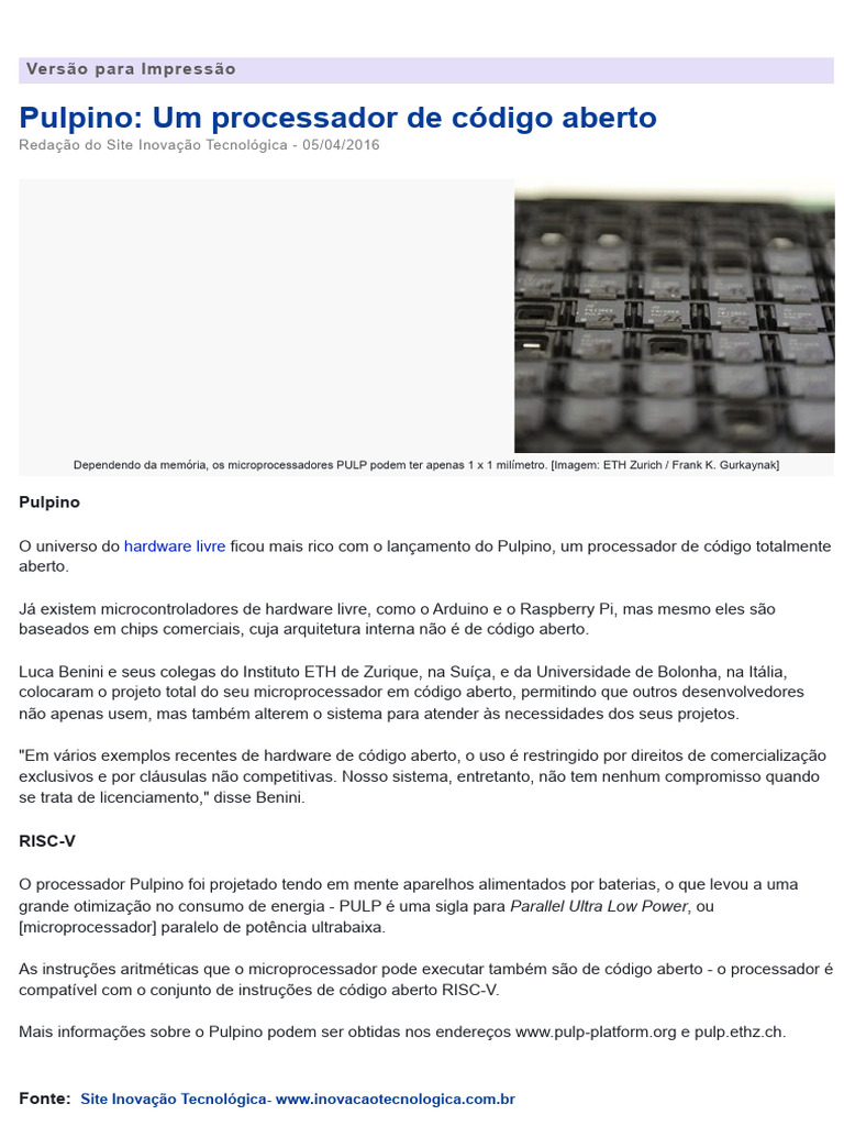 Pulpino - Processador de Código Aberto | PDF