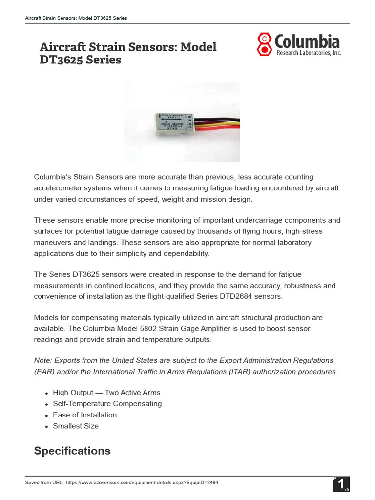 Aircraft Strain Sensors Model DT3625 Series | PDF