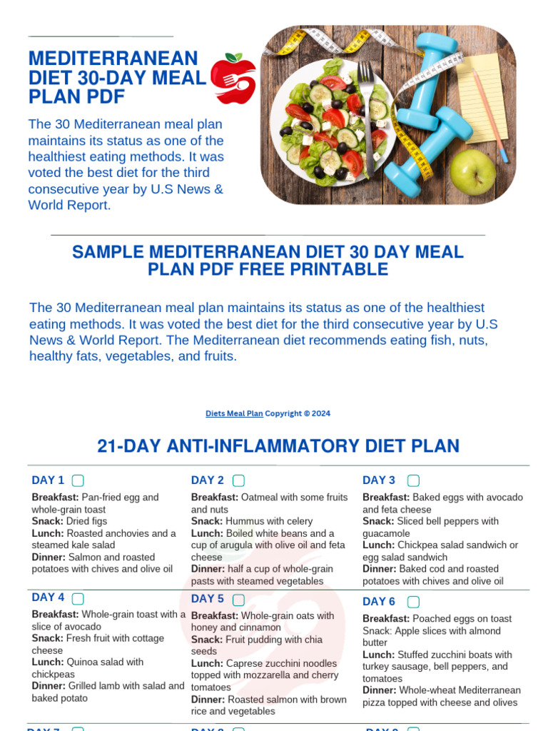 Mediterranean Diet 30 Day Meal Plan PDF Free Printable | PDF for Free Printable Mediterranean Diet Meal Plan