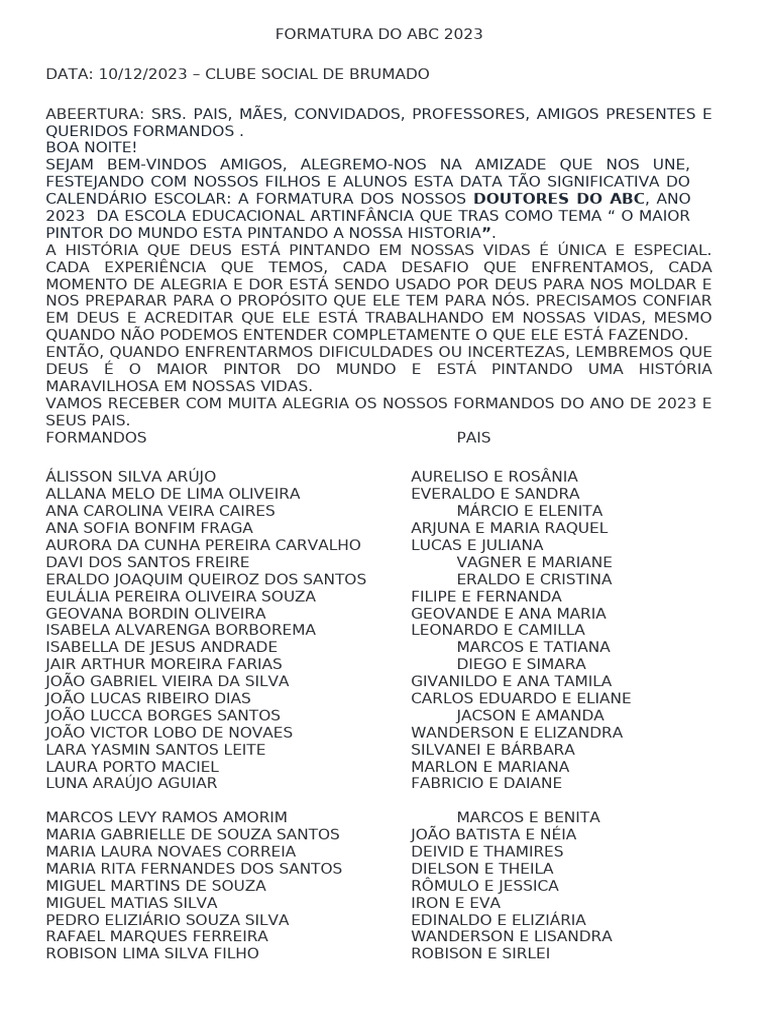 Formatura Do Abc 2023 Atual | PDF