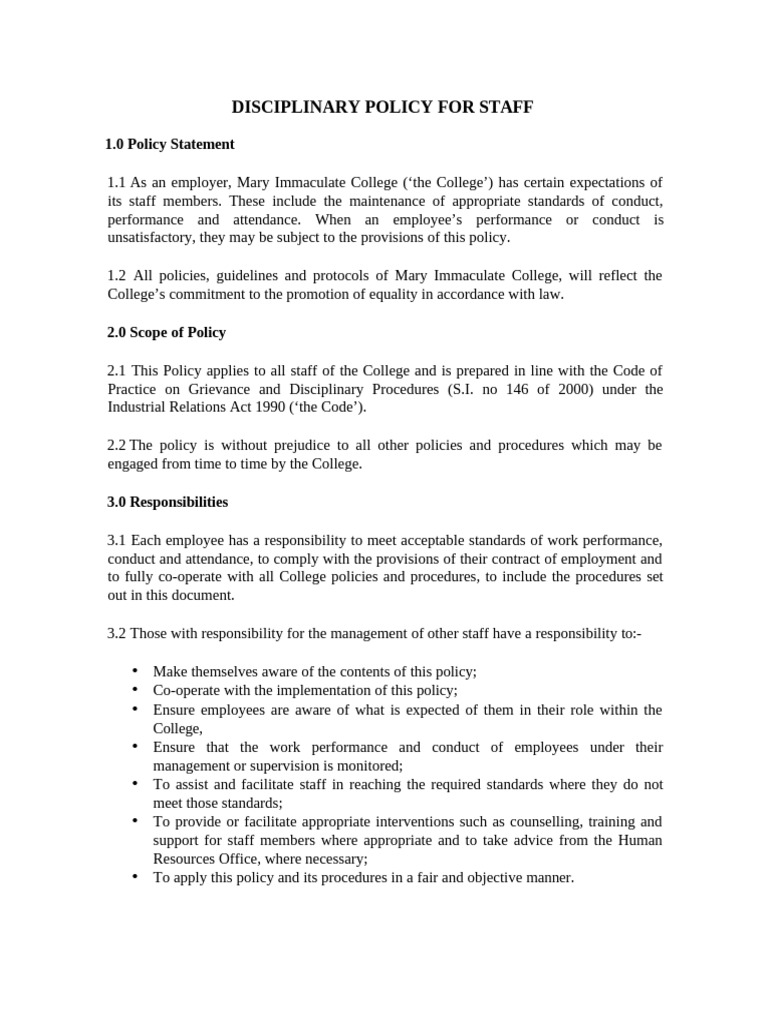 Disciplinary Policy For Staff710 | PDF | Employment | Career & Growth