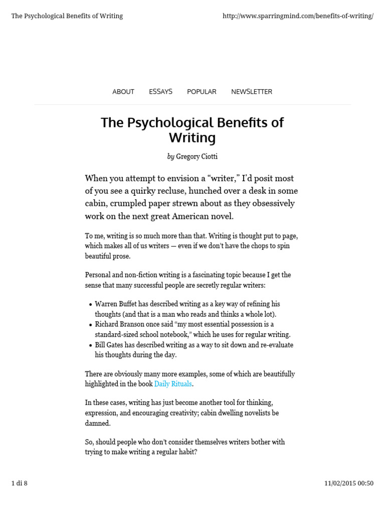 Psychological Benefits Of Writing Pdf