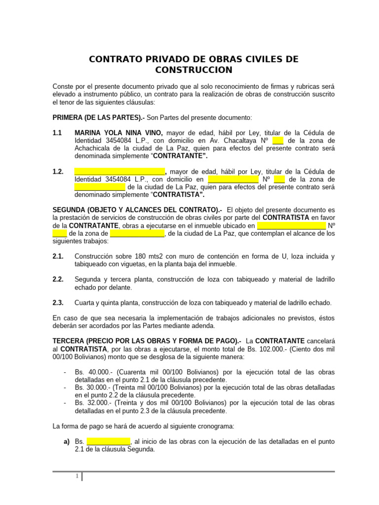 Modelo de Contrato de Construcción | PDF