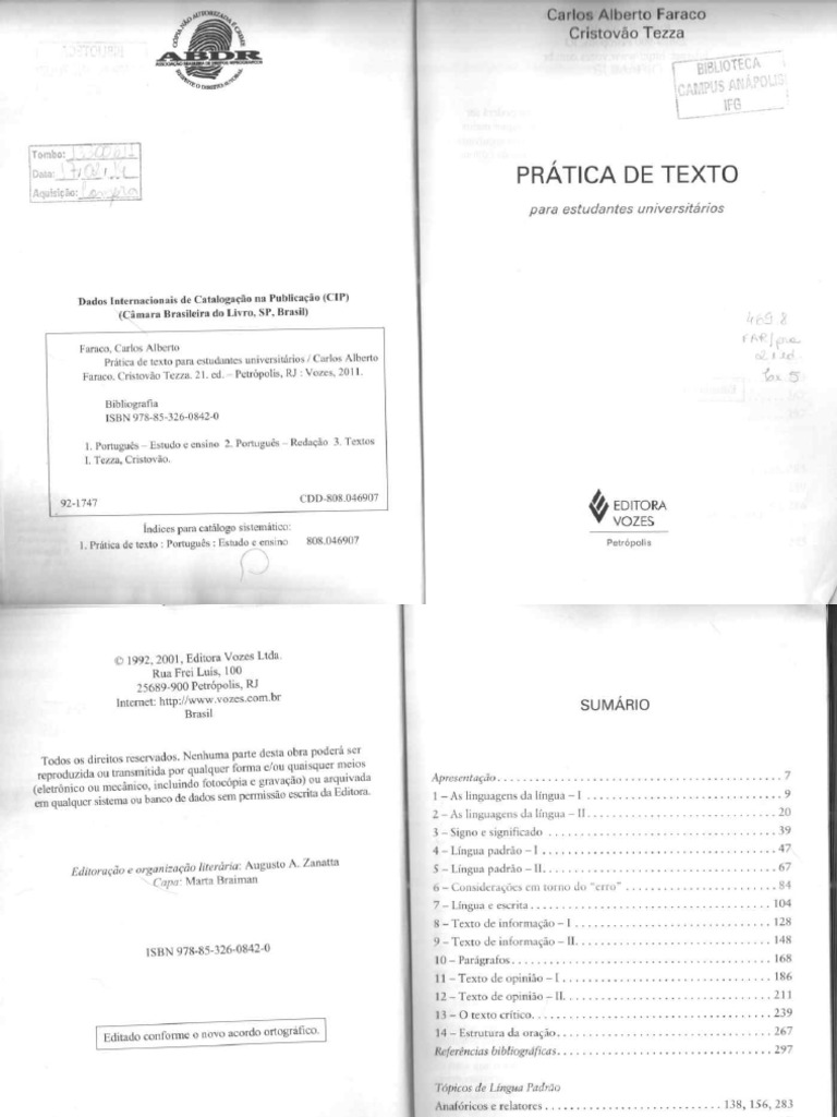 Prática de Texto (Carlos Alberto Faraco, Cristóvão Tezza) (Scan) | PDF
