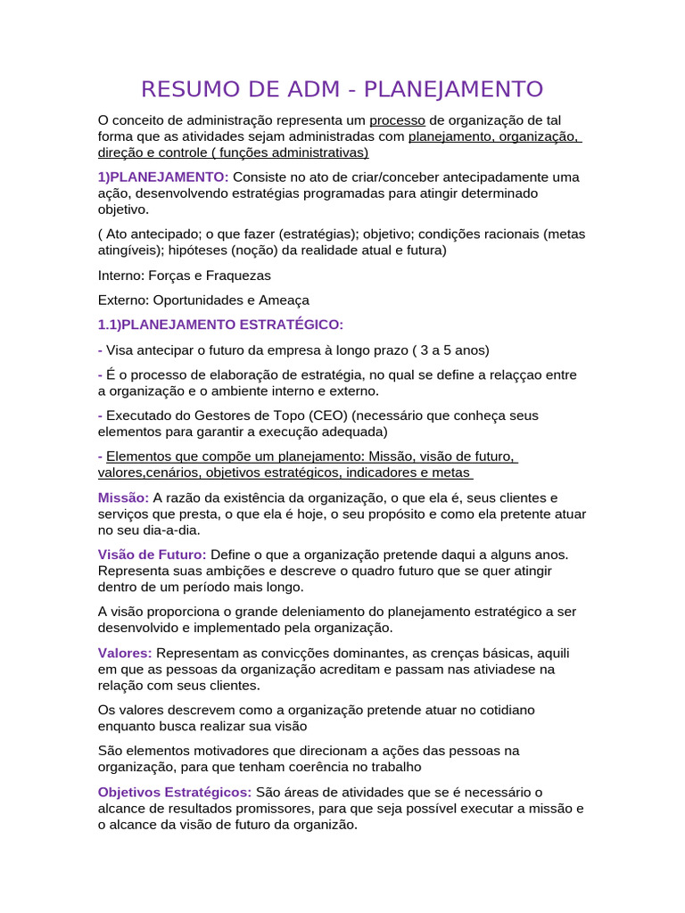 Resumo de Adm - Planejamento | PDF
