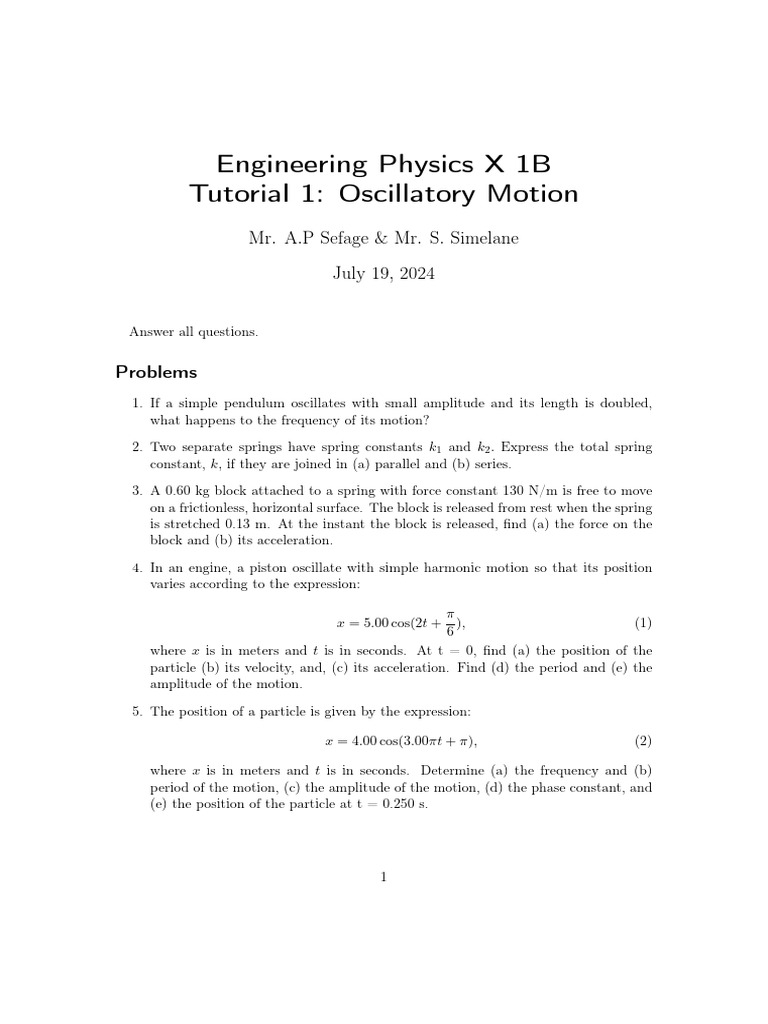 Tutorial 1 oscillatory motion 2024 pdf