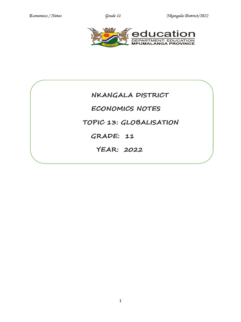 Topic 13 Notes Globalisation Pdf