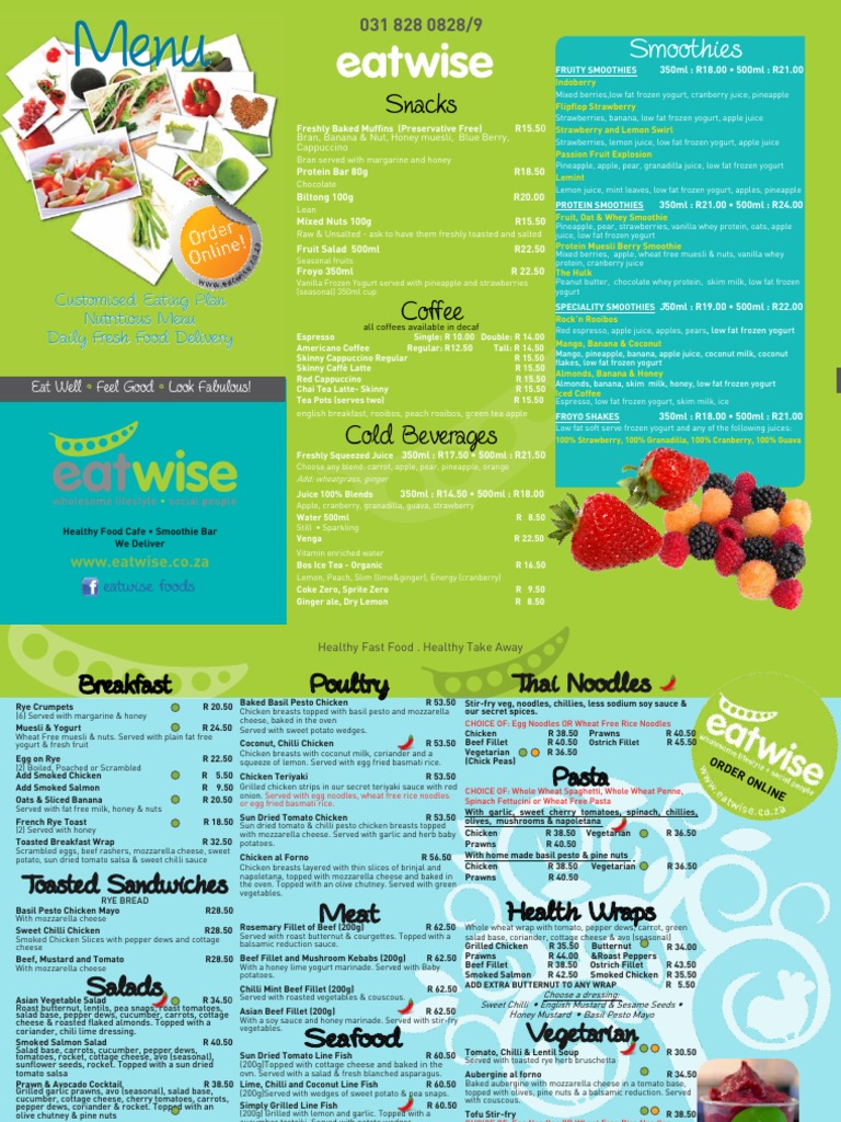 Healthy Cafe Menu & Smoothie Options | PDF | Salad | Pasta