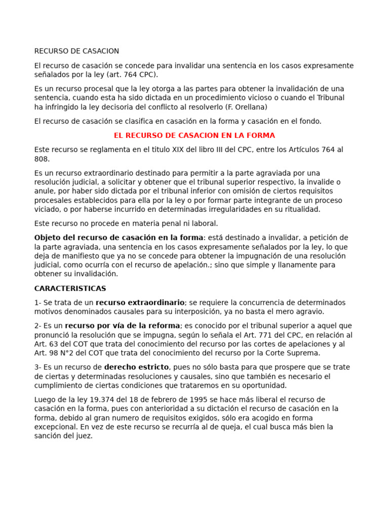 Recurso de Casación en la Forma