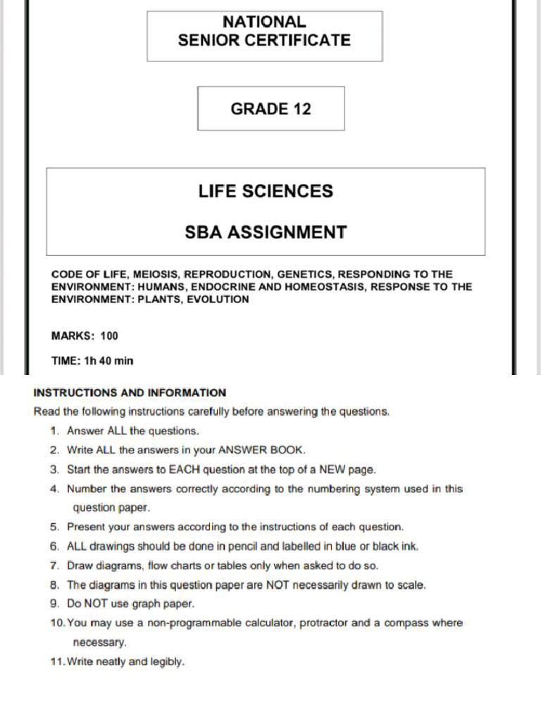Life Sciences Grade 12 Sba Task | PDF
