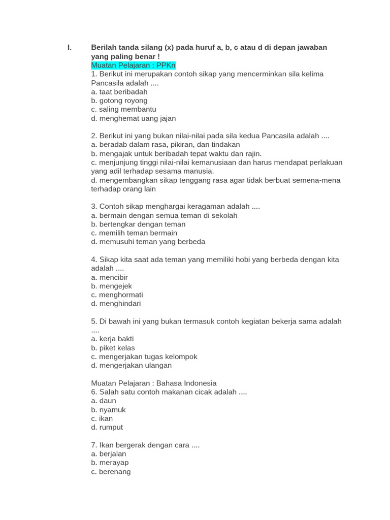 Mid Kelas 3 Sd Sem 1 Pdf