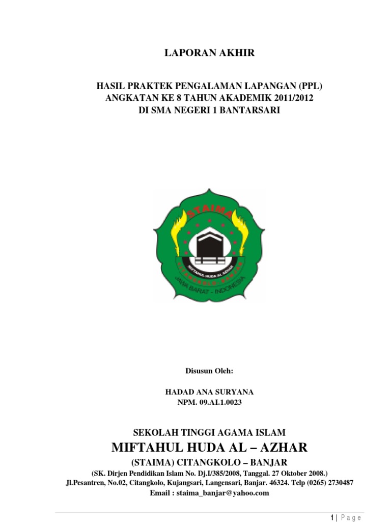 Laporan Ppl Pai Sma Kelas Xii