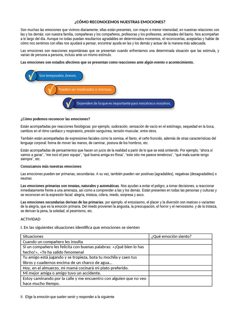 Ficha de Actividades de Las Emociones | PDF