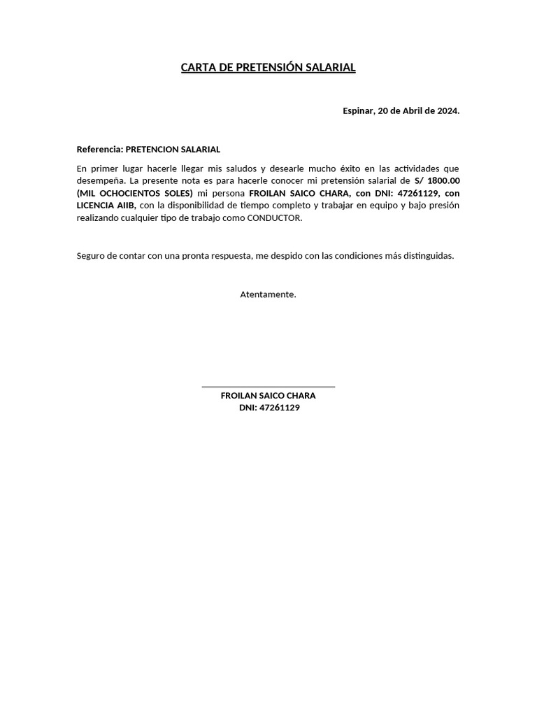 Carta de Pretensión Salarial | PDF