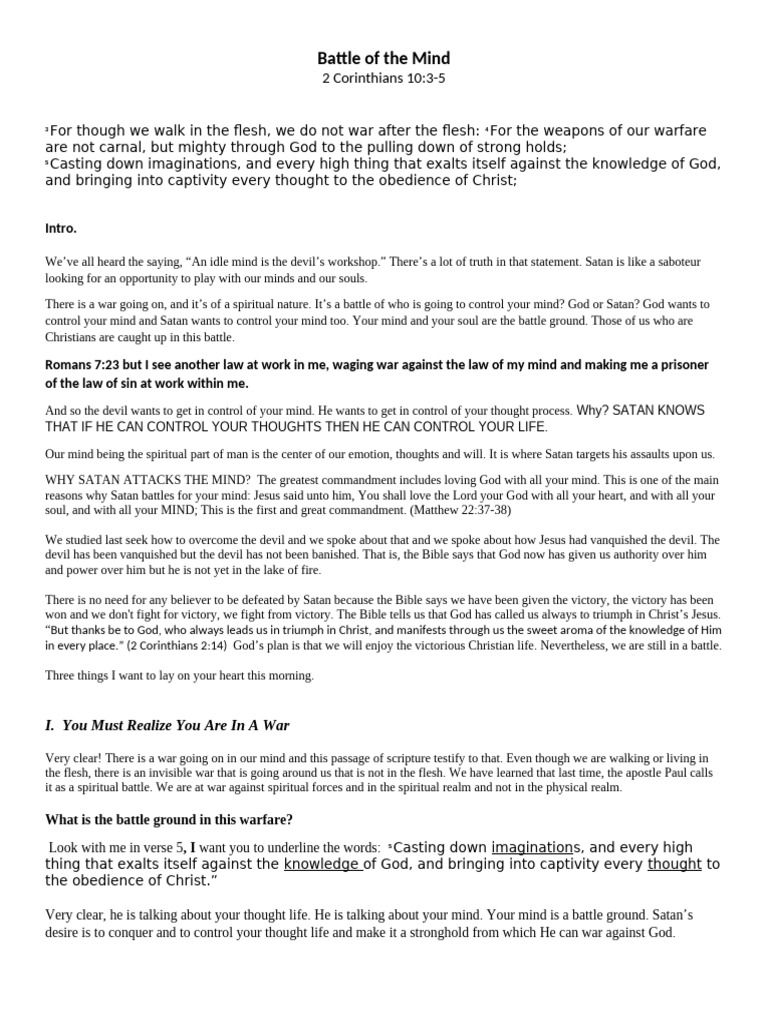 Battle of The Mind Sermon | PDF