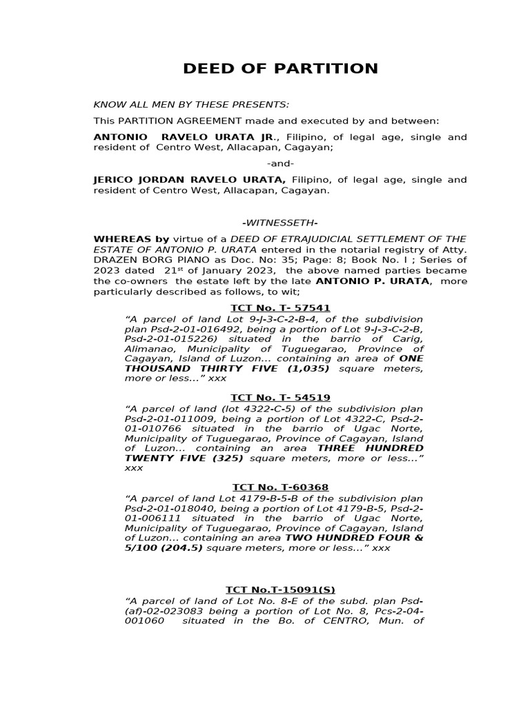 Deed of Partition-Urata | PDF