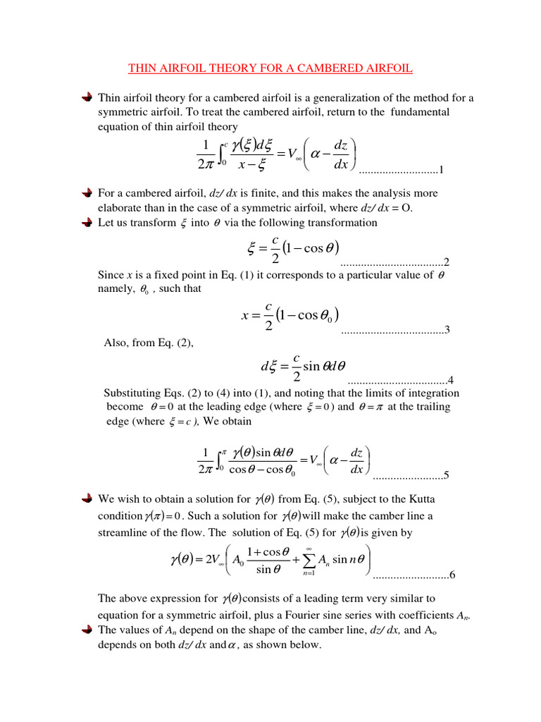 Thin Airfoil Theory for Cambered Airfoils | PDF | Airfoil | Science ...