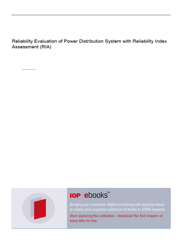 Reliability Evaluation of Power Distribution Syste | PDF