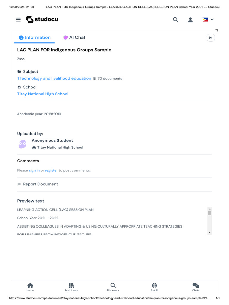 LAC PLAN FOR Indigenous Groups Sample - LEARNING ACTION CELL (LAC ...