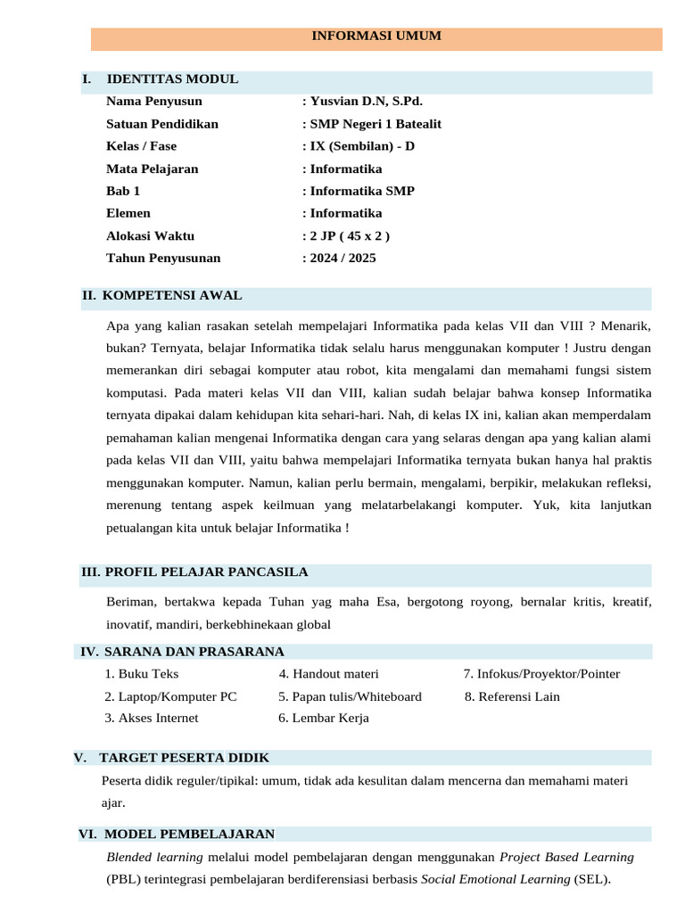 Modul Ajar Tik Kelas 9 Semester 1 24 25 Pdf