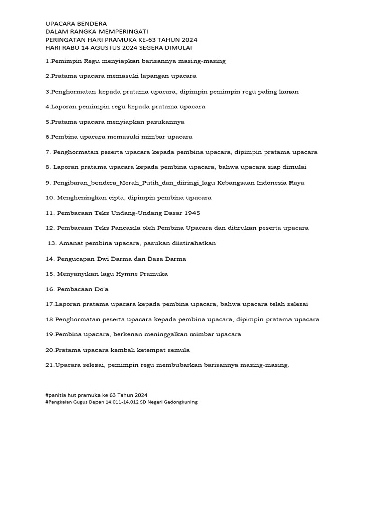 Teks Upacara Hut Pramuka Dan Doa 2024 Pdf