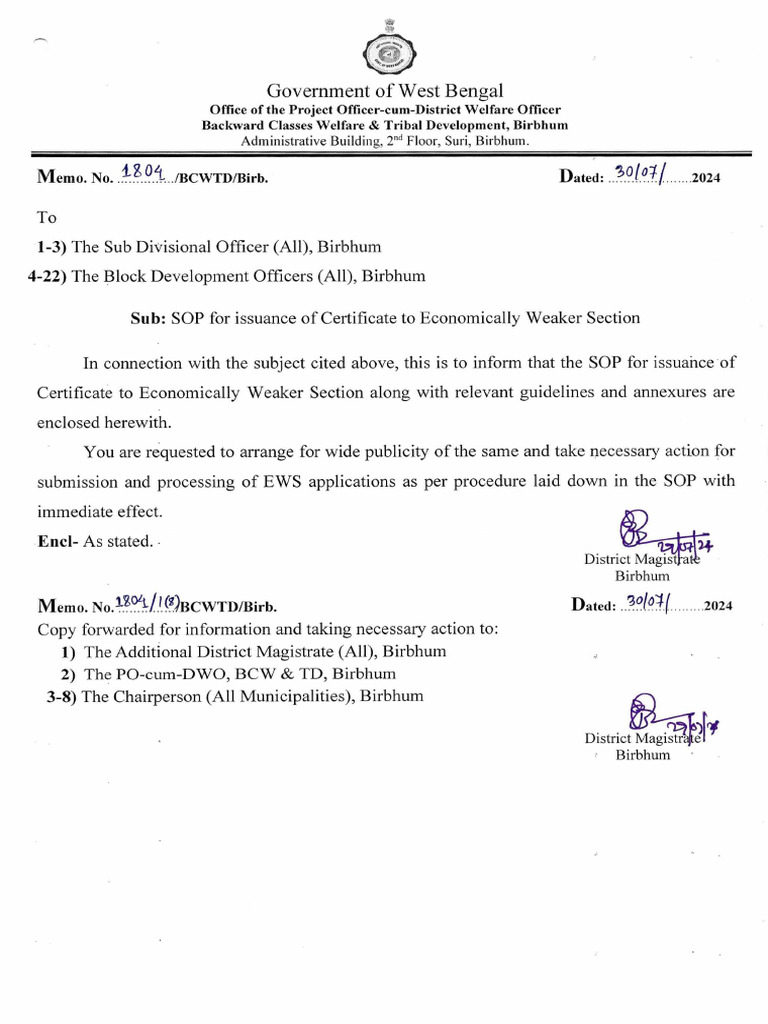EWS Certificate Issuance SOP, Birbhum | PDF | Law