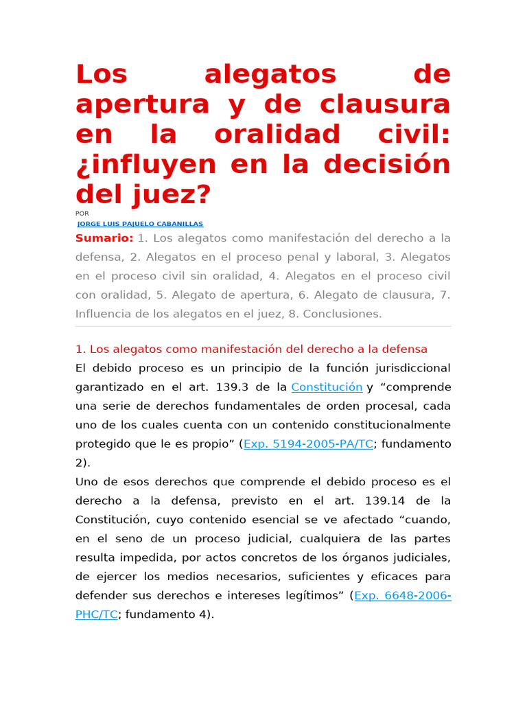 Los Alegatos de Apertura y de Clausura en La Oralidad Civil | PDF