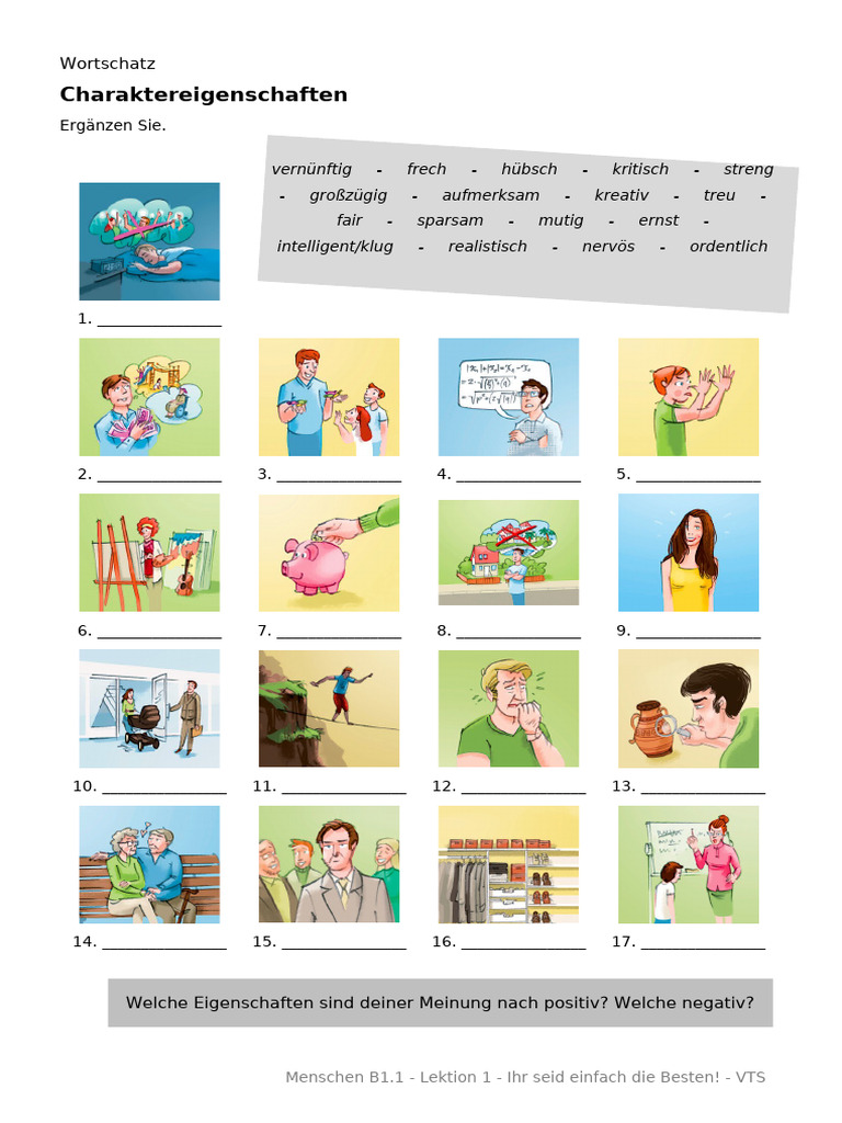 Menschen - Lektion 1 - Wortschatz - Charaktereigenschaften | PDF