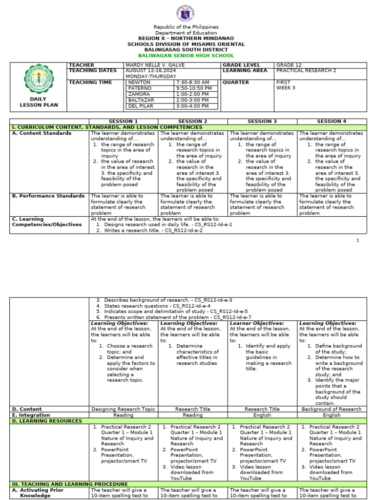 PR 2 - Q1 - Week 3 - UNIFIED-MATATAG-LESSON-PLAN | PDF