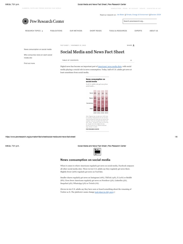 Social Media and News Fact Sheet - Pew Research Center | PDF