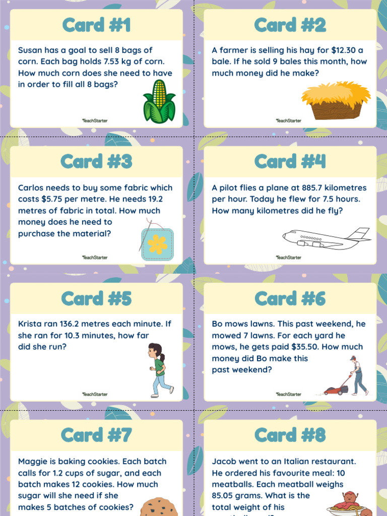 wk7 Task Cards - Multiplying Decimals Word Problems - A4 | PDF