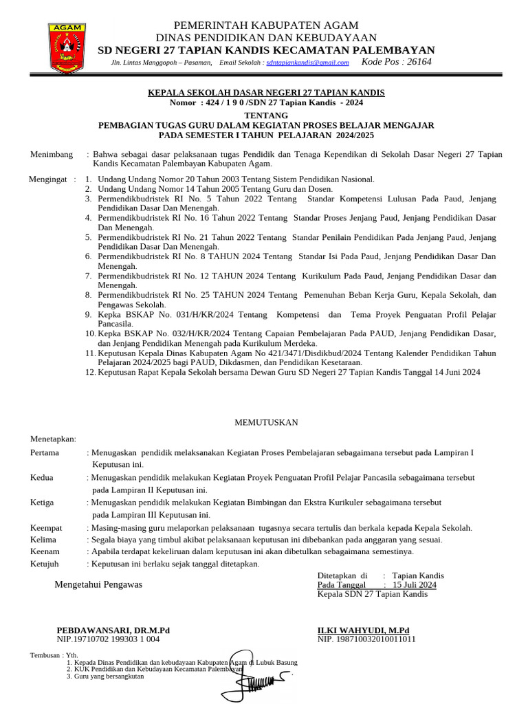 Ok Sk Pembagian Tgs S1 Sdn 27 2024 2025 Revisi Pdf