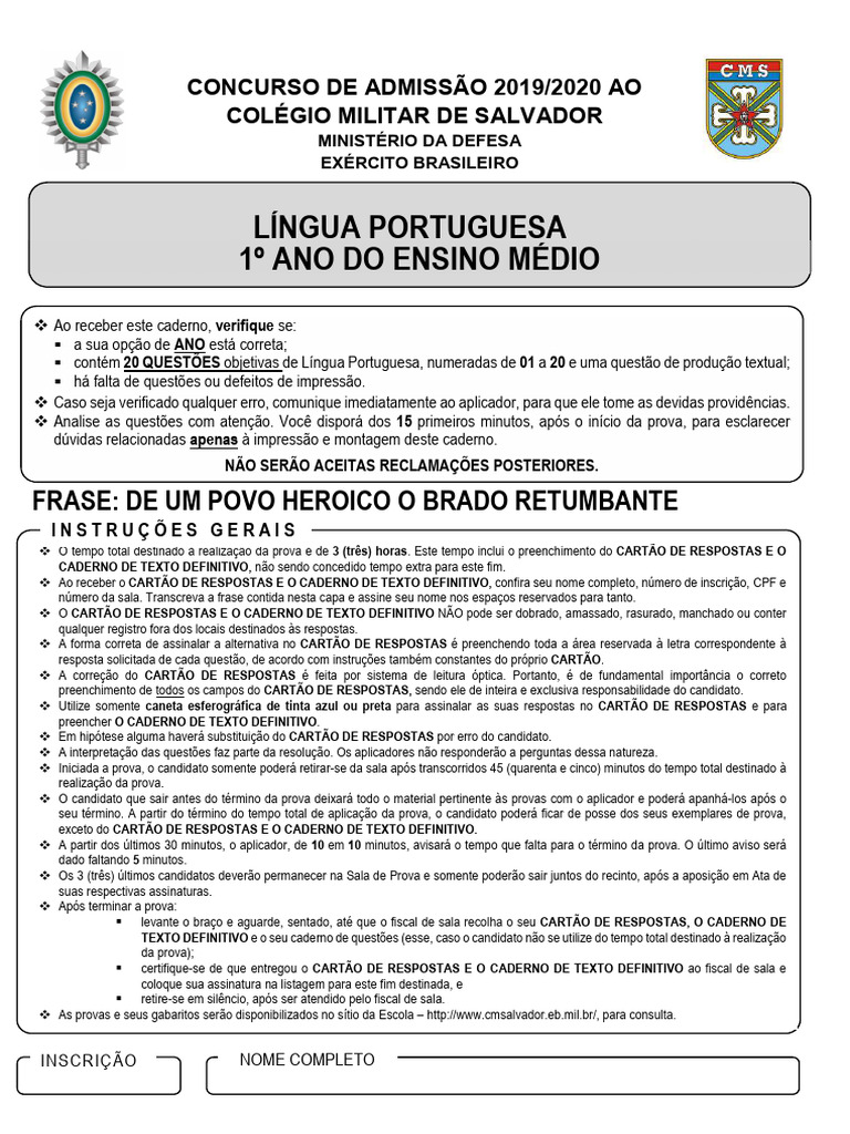 Prova de Portugus 1 ANO | PDF