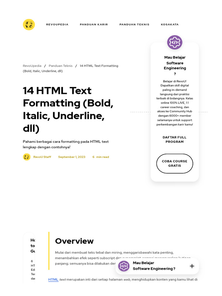 14 HTML Text Formatting (Bold, Italic, Underline, DLL) 2024 - RevoU | PDF