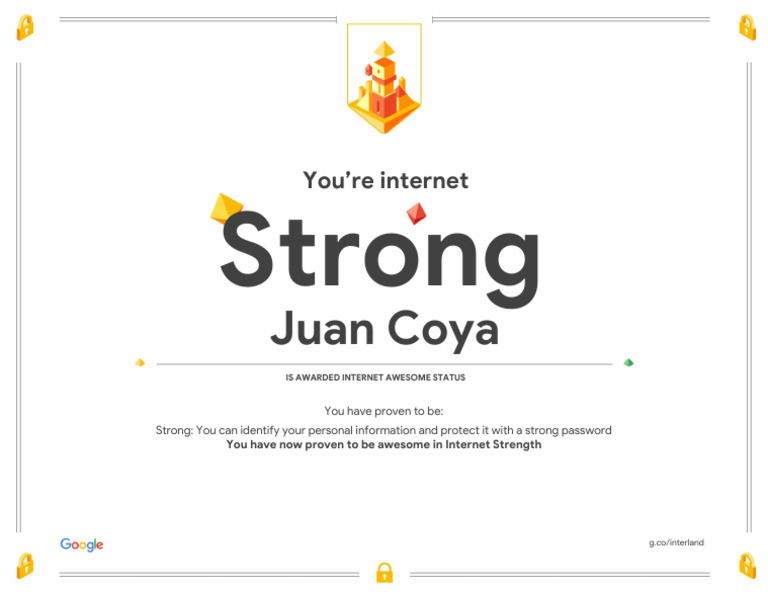 Google Interland Certificate of Strongness | PDF